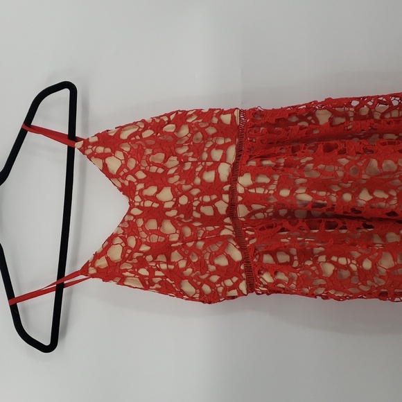 Laffaire | Red Lace Strappy Midi lace dress - nude underlay - Medium - Picture 2 of 14